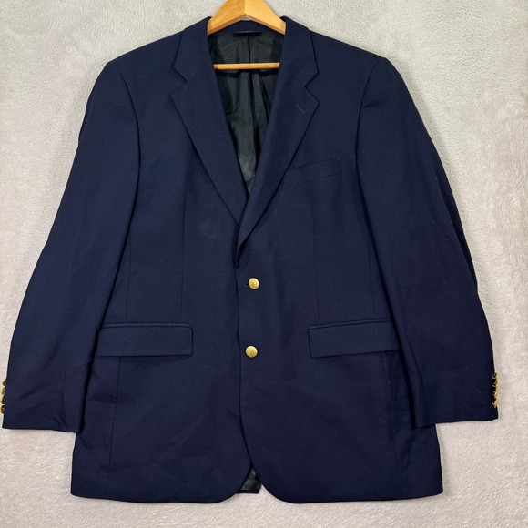 VTG Brooks‎ Brothers 346 Navy Blue Blazer Mens 43L Gold Buttons Wool Coat Jacket
